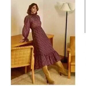 Sea New York purple floral wool blend ruffle trim midi dress size 4